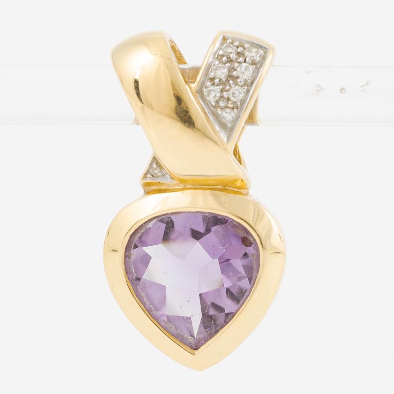 Ring och hängsmycke, 18K guld med ametister och åttkantslipade diamanter.