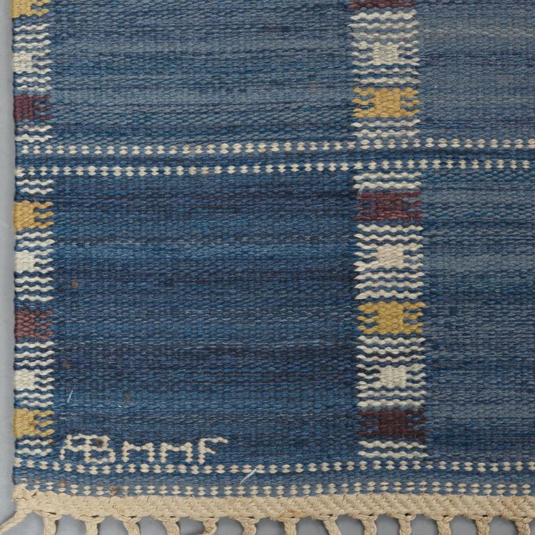 Barbro Nilsson, a carpet, "Falurutan mellanblå", flat weave, ca 257,5-260 x 167-169 cm, signed AB MMF BN.