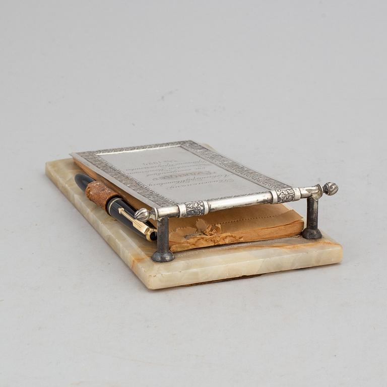 A 1910/20's russian silver and onyx notepad stand.