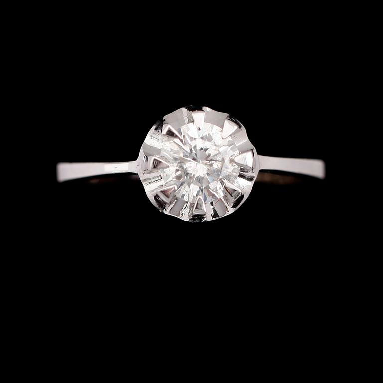 RING, 18 k vitguld, solitär briljantslipad diamant  ca 1.00 ct.