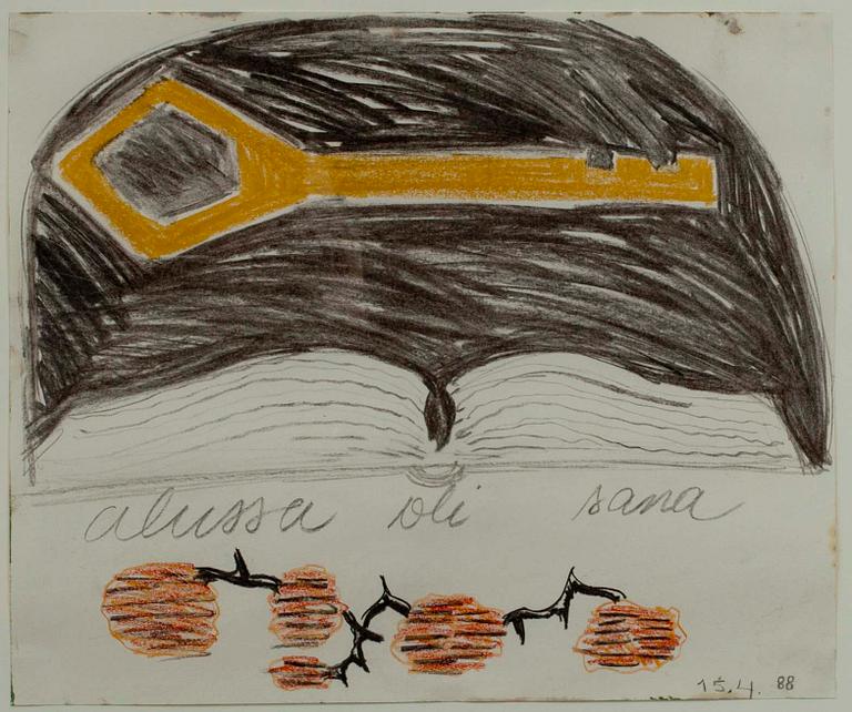 HANNU VÄISÄNEN, TECKNING, blandteknik på papper, dat. 15.4.88.