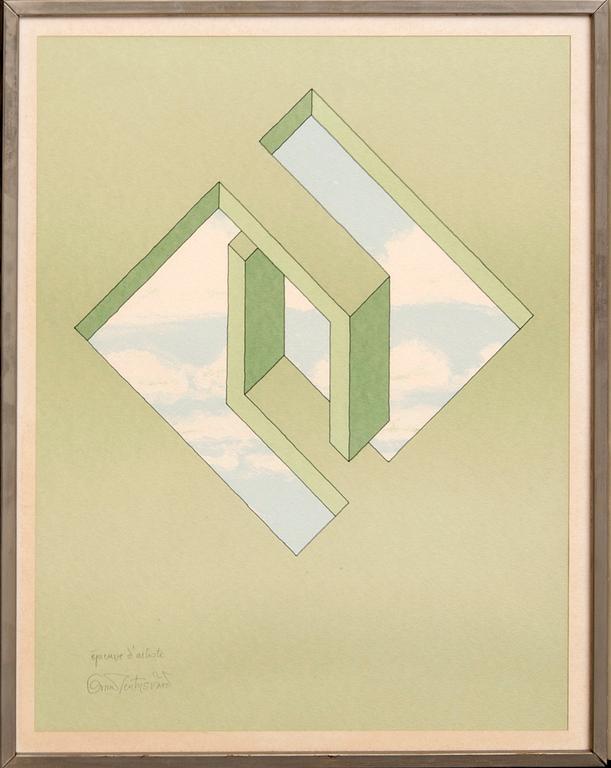 Oscar Reutersvärd, 2 color lithographes, signed EA.