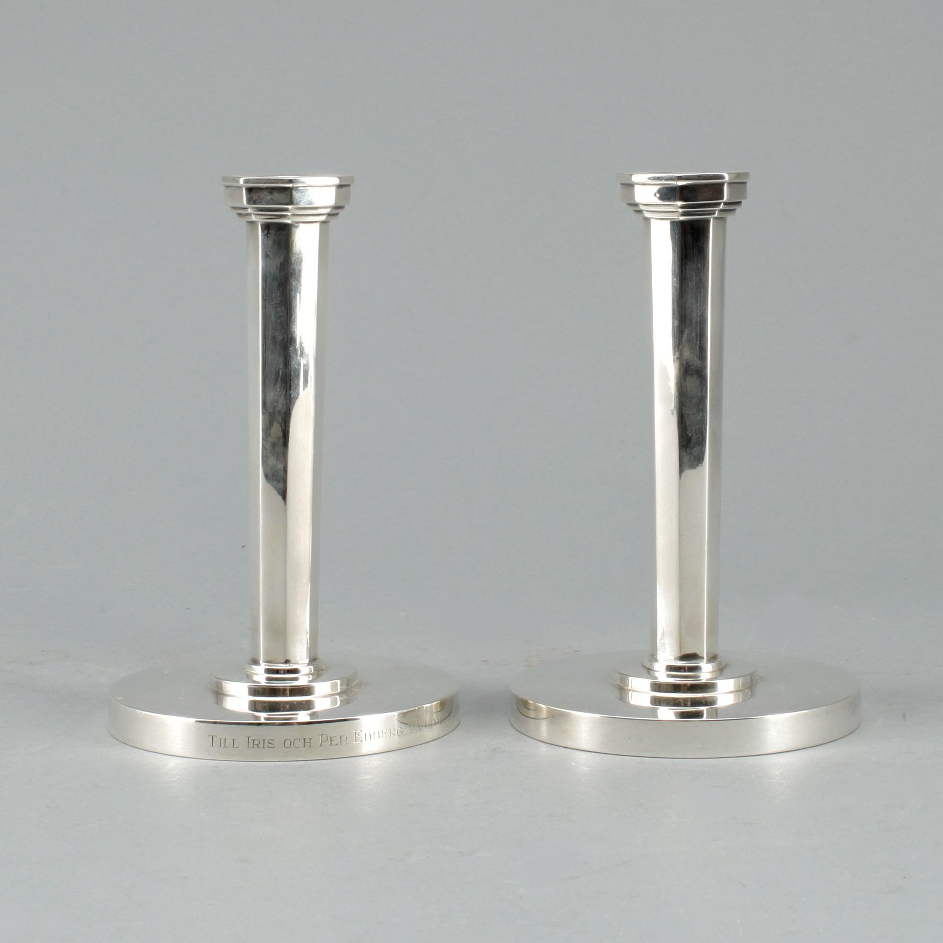 LJUSSTAKAR, ett par, silver, K. Anderson, Stockholm 1941. Tot ca 559 gram.