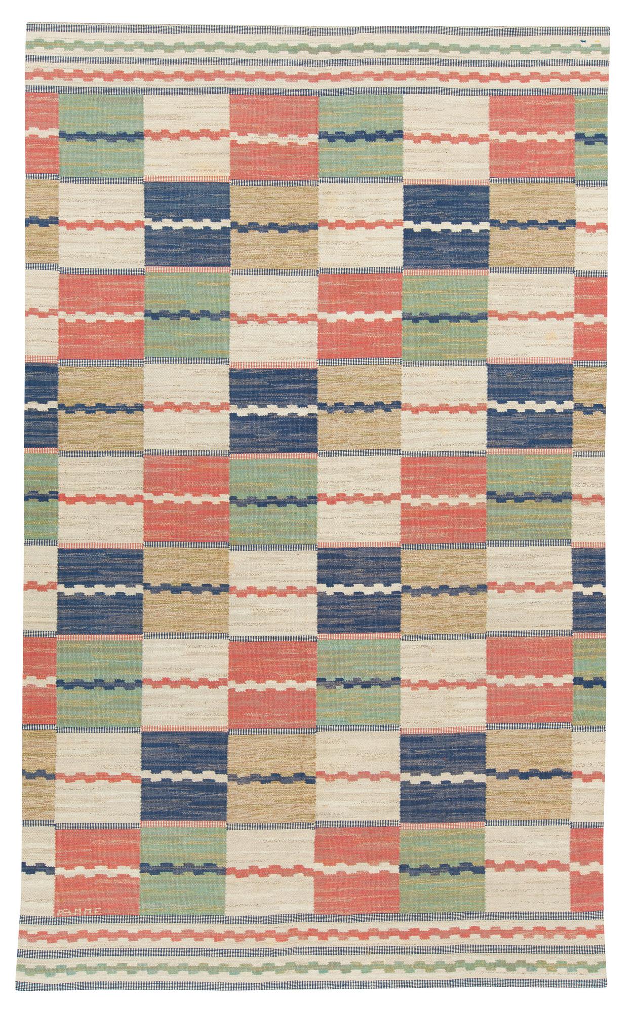 Märta Måås-Fjetterström, A CARPET. "Vita Rutmattan". Flat weave. 362,5 x 221  cm. Signed AB MMF.