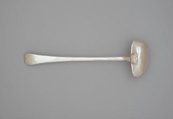 A Swedish 18th century silver soup-ladle, marked Jacob Lampa, Stockholm 1780.