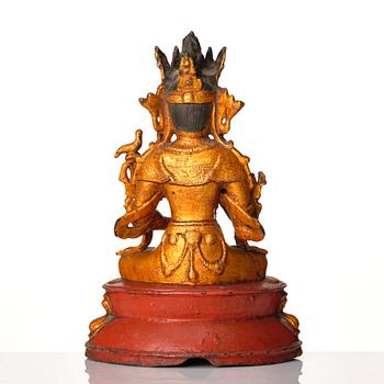 A gilt lacquer bronze figure of Avalokiteshvara, Ming dynasty (1368-1644).