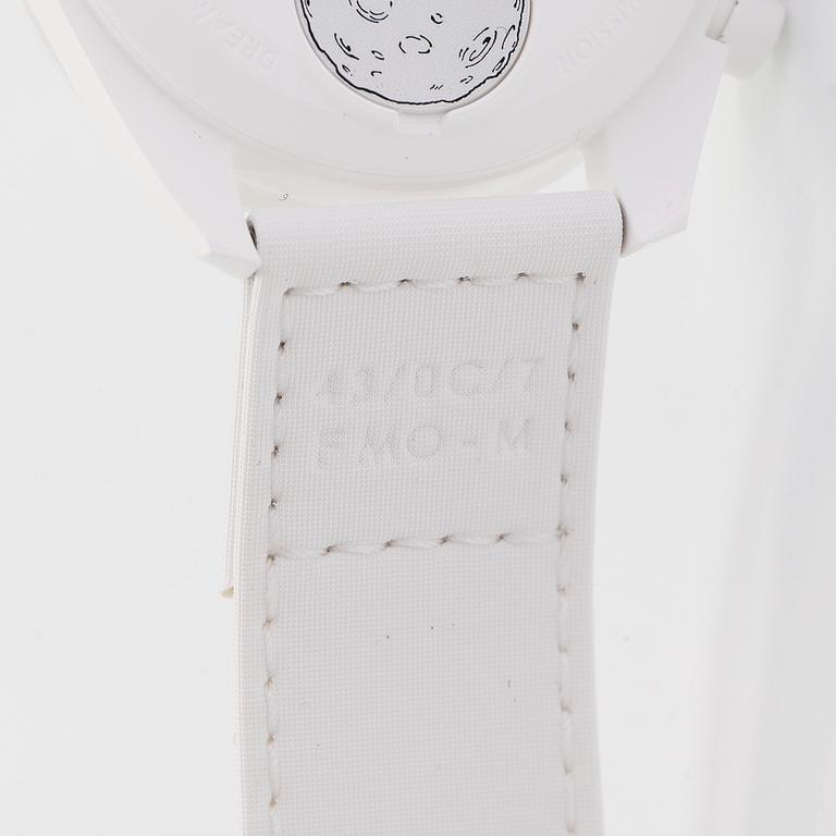 Omega/Swatch, MoonSwatch, Mission to the MoonPhase, "Snoopy", chronograph, wristwatch, 42 mm.