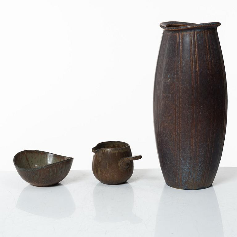Gunnar Nylund, a stoneware vase, a bowl and a creamer, Rörstrand.