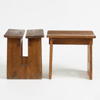Axel Einar Hjorth, two stained pine "Skoga" stools, Nordiska Kompaniet, Sweden 1930's.