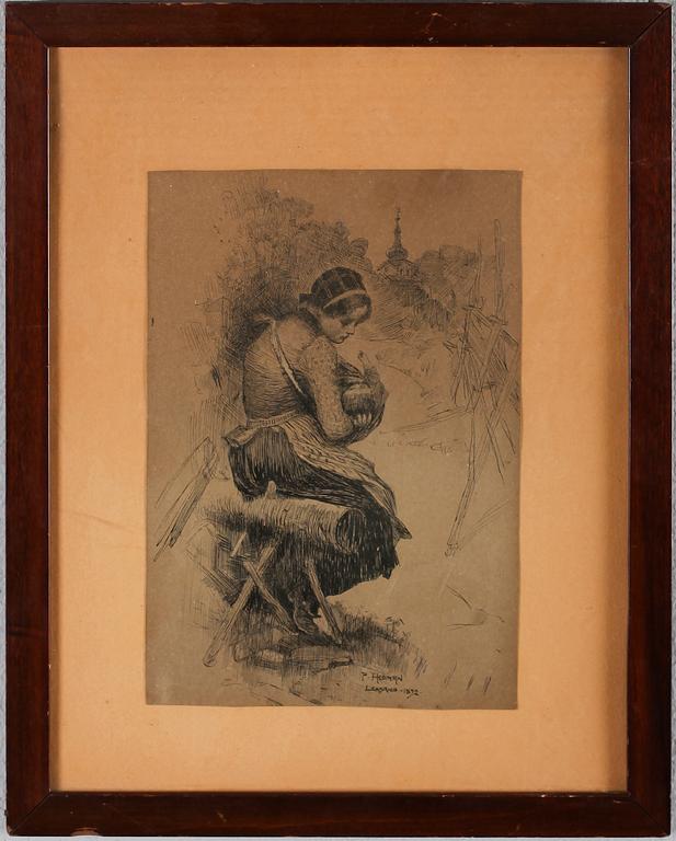 PELLE HEDMAN, tusch, signerad Leksand 1892.