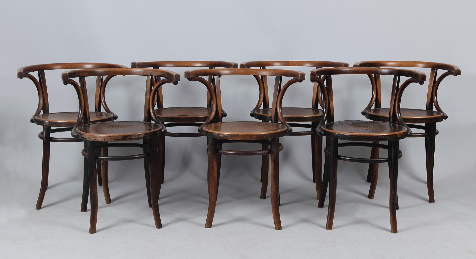 KARMSTOLAR, 7 st, tidigt 1900-tal, bla Thonet.
