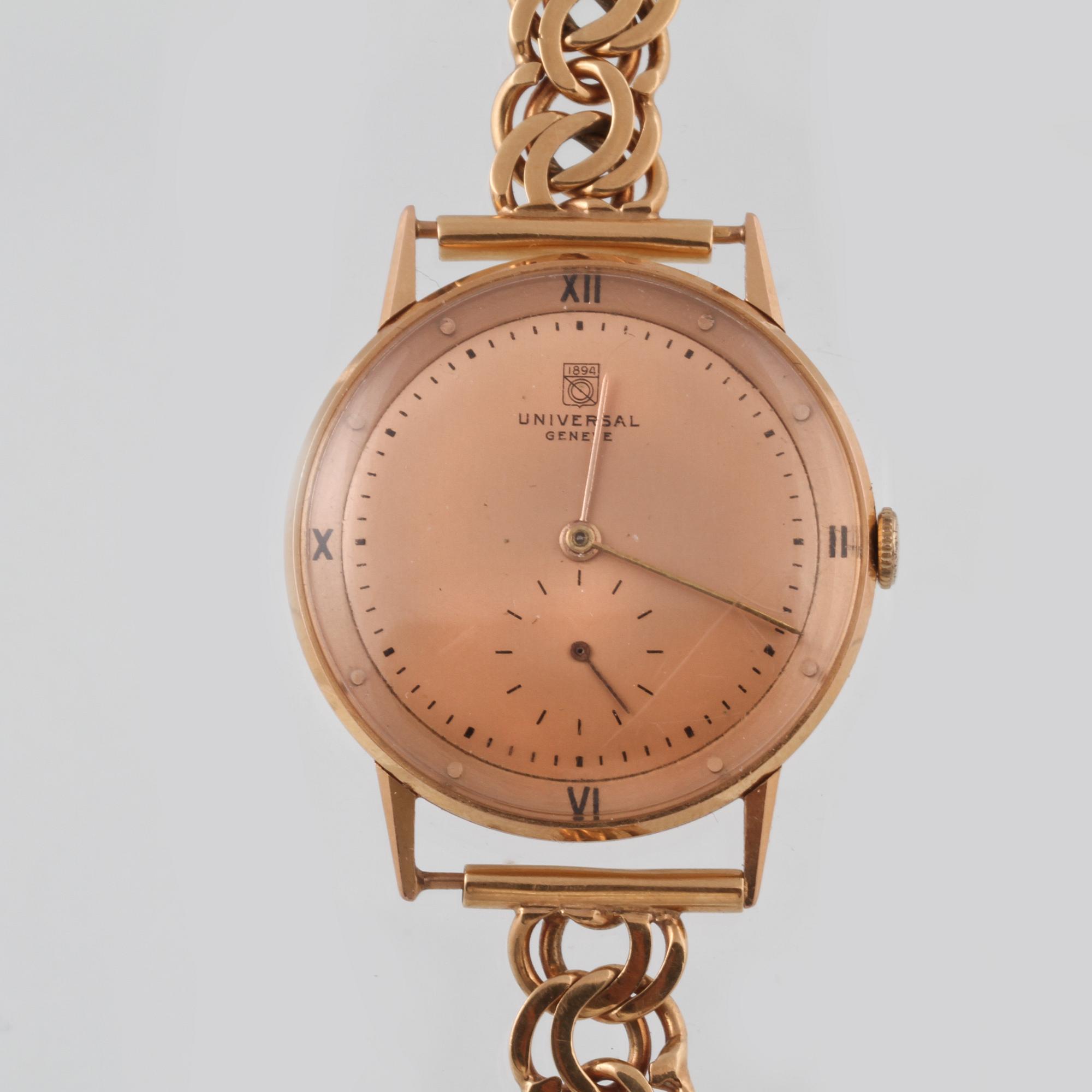 ARMBANDSUR, 18 k guld, Universal, Geneve. Total vikt ca 45 g.