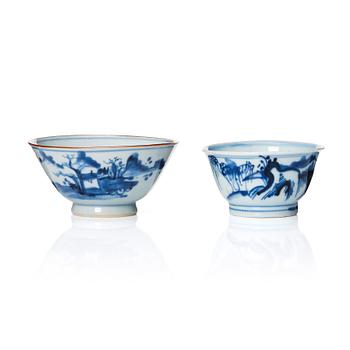 Two blue and white cups, Qing dynasty, 18th Century.