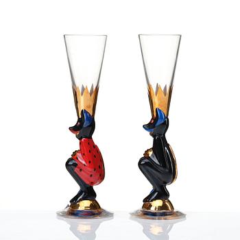 Gunnar Cyrén, two "Devil" shot glasses, from the "Nobel" series, Orrefors, Sweden post 1996.