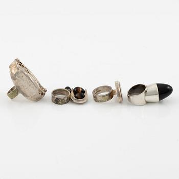 Lars Arby, four rings, sterling silver and agate, Gothenburg 1967, 1968 and 1976.