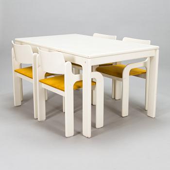 Eero Aarnio, ruokapöytä ja tuoleja, 4 kpl, "Flamingo", Asko 1970-luku.