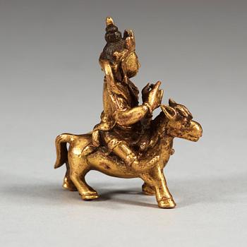 A gilt bronze figure of a Boddhisatva on a horse, Qing dynasty, 18/19th Century.