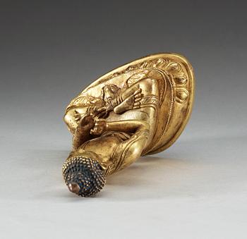 A gilt copper Buddha, presumably Qing dynasty, with Qian Long seven character mark.