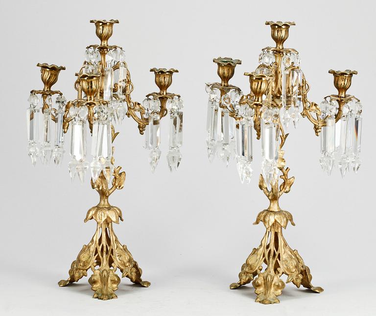 KANDELABRAR, ett par, bronserad metall, naturalistisk / oscariansk stil, 1800-talets slut.