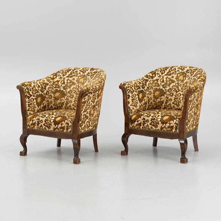A pair of armchairs, 1920's.