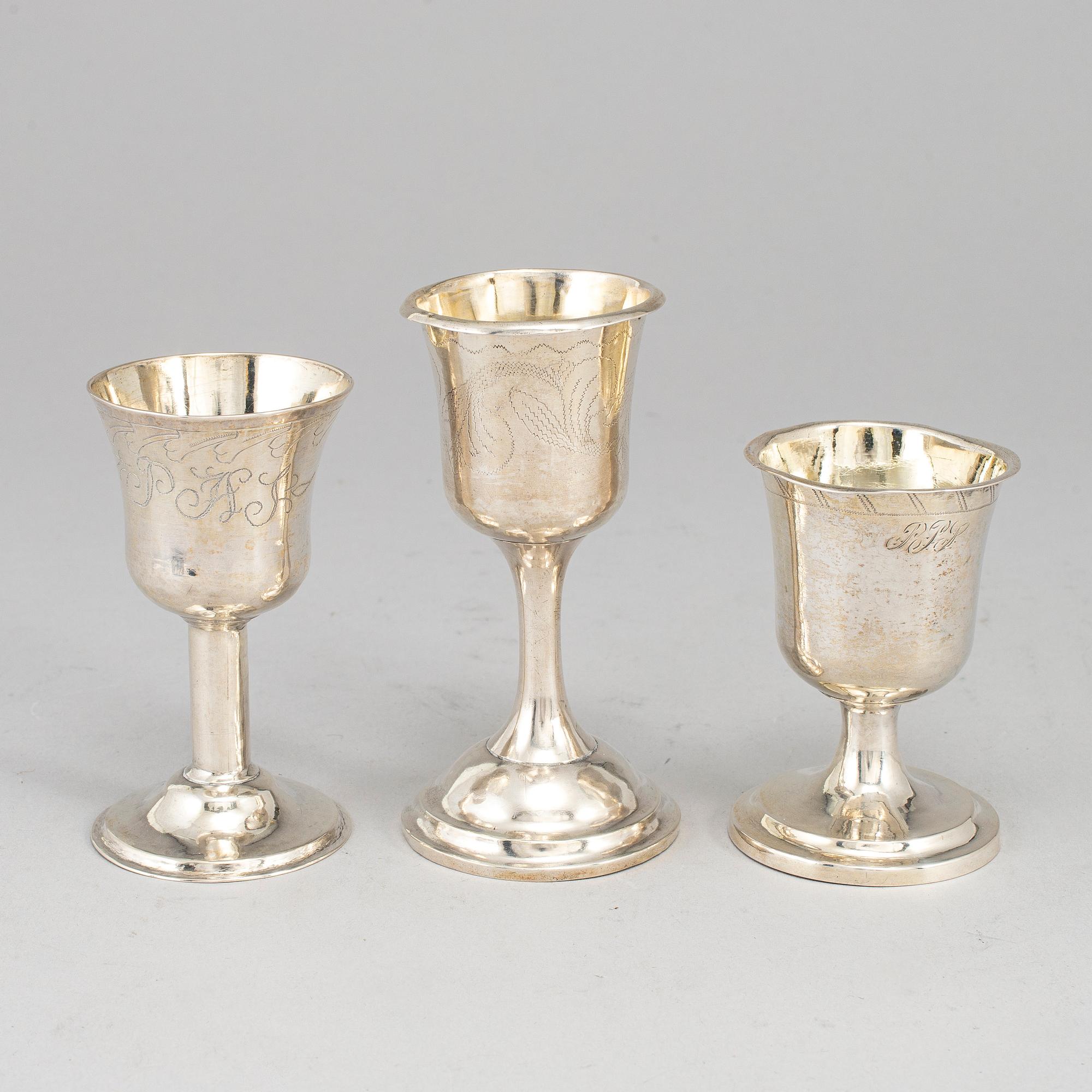 Three Swedish 18th/19th century silver cups, mark of.