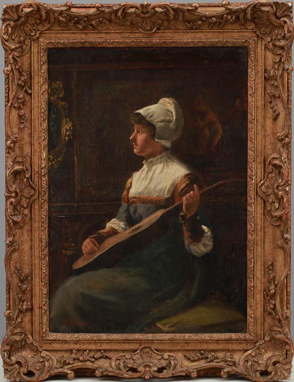OKÄND KONSTNÄR, olja på duk, bär sign M. Gilbert, 1800-tal.