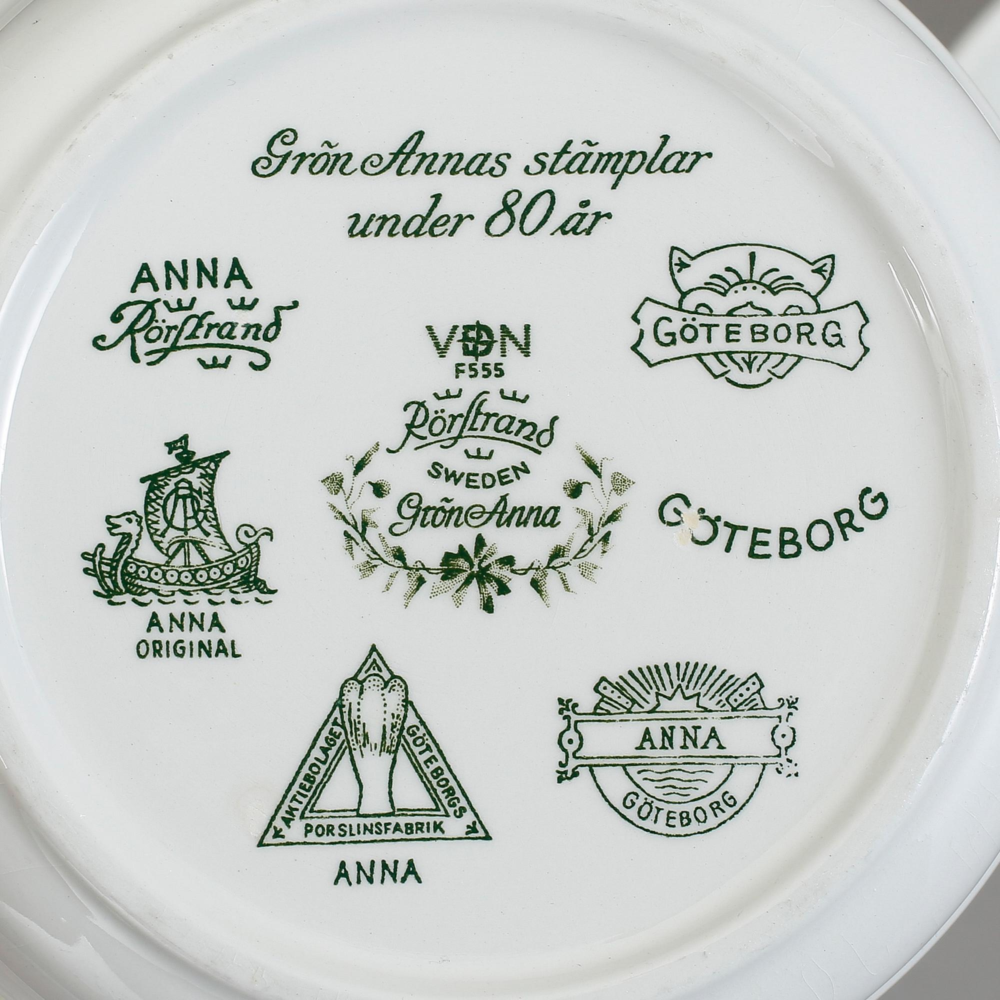 SERVISDELAR, 50 delar, "Grön Anna", Rörstrand.