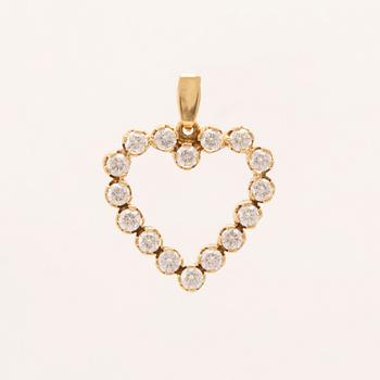 An 18K gold pendant set with round brilliant-cut diamonds.