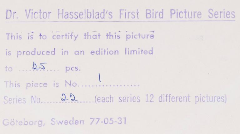 VICTOR HASSELBLAD, fotografier, 12 st, signerade, daterade och numrerade, ur serien nr 22.