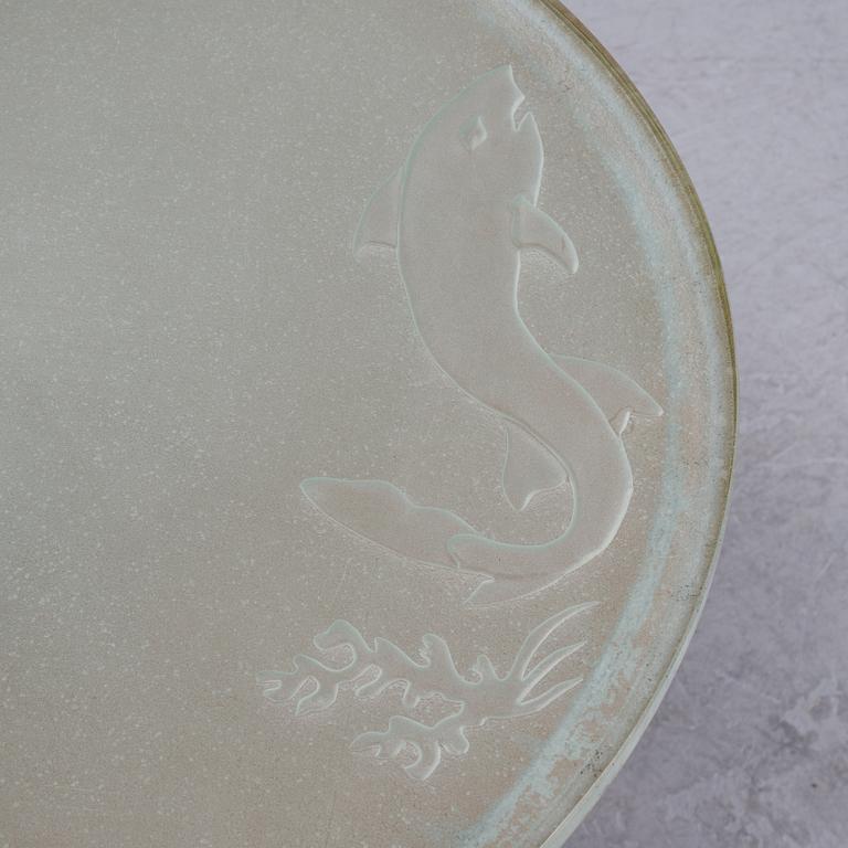 Bo Notini, a Swedish Modern elm veneered and etched glass coffee table from Glössner & Co, 1940's.