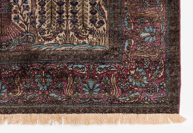 An antique silk Kashan 'Mohtasham' prayer rug, Central Persia (Iran), c. 209 x 135 cm.