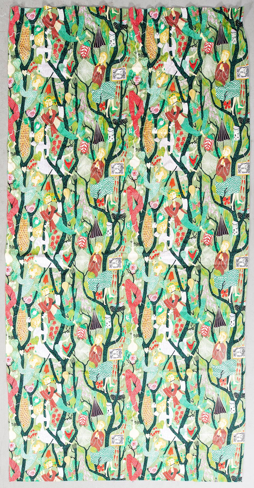 Stig Lindberg, gardiner två våder "Melodi", handtryckt linne ca 256x130 cm med omtag.