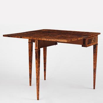 A late Gustavian burr-alder cards table, Mälardalen, late 18th century.