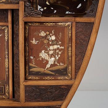 A Japanese black and gilt lacquer, mother of pearl and bone inlaid hardwood Shodona, Edo period.