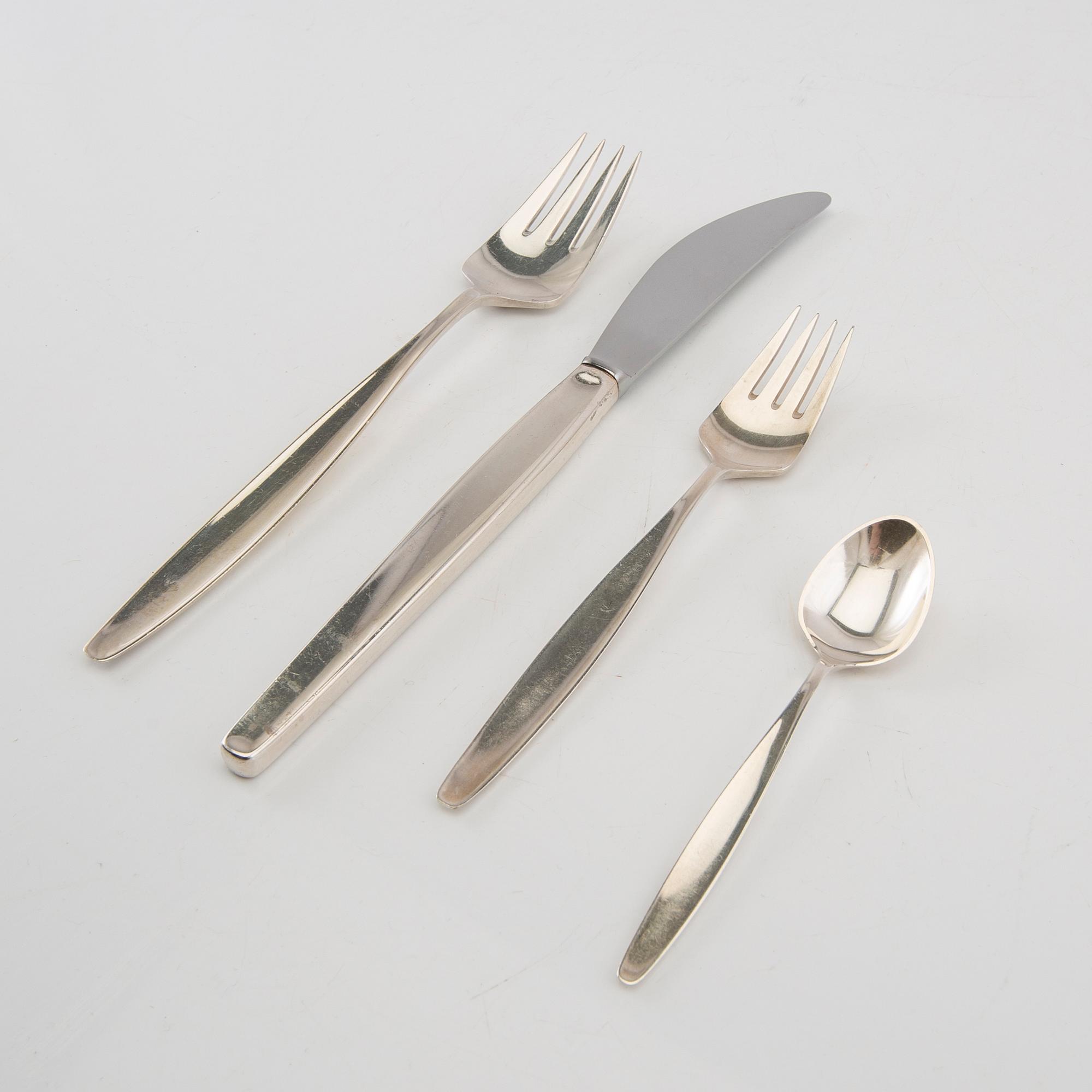 Tias Eckhoff, silver cutlery 48 pcs "Cypress" for Georg Jensen Copenhagen Denmark.