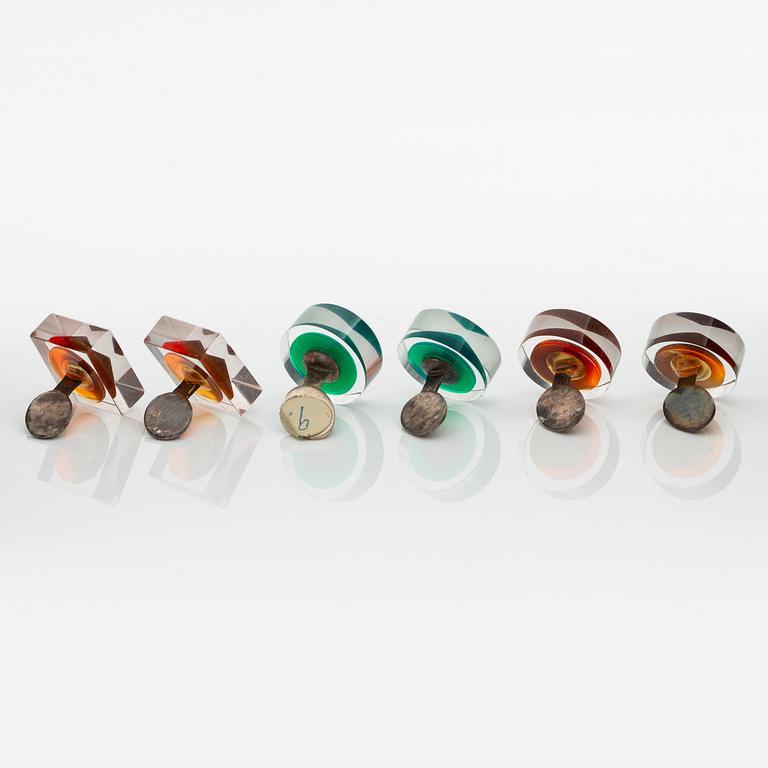 Siv Lagerström, cufflinks, three pairs, acrylic plastic and metal.