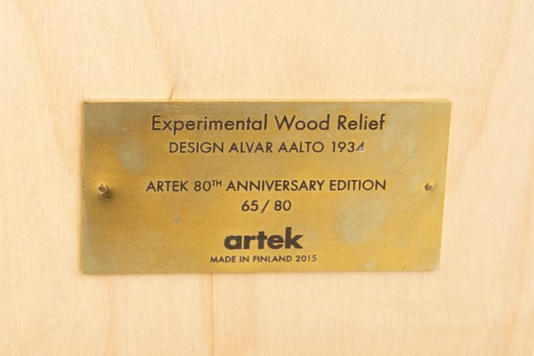 Alvar Aalto, relief, "Exprimental wood relief" anniversary edition Artek nr 65/80.