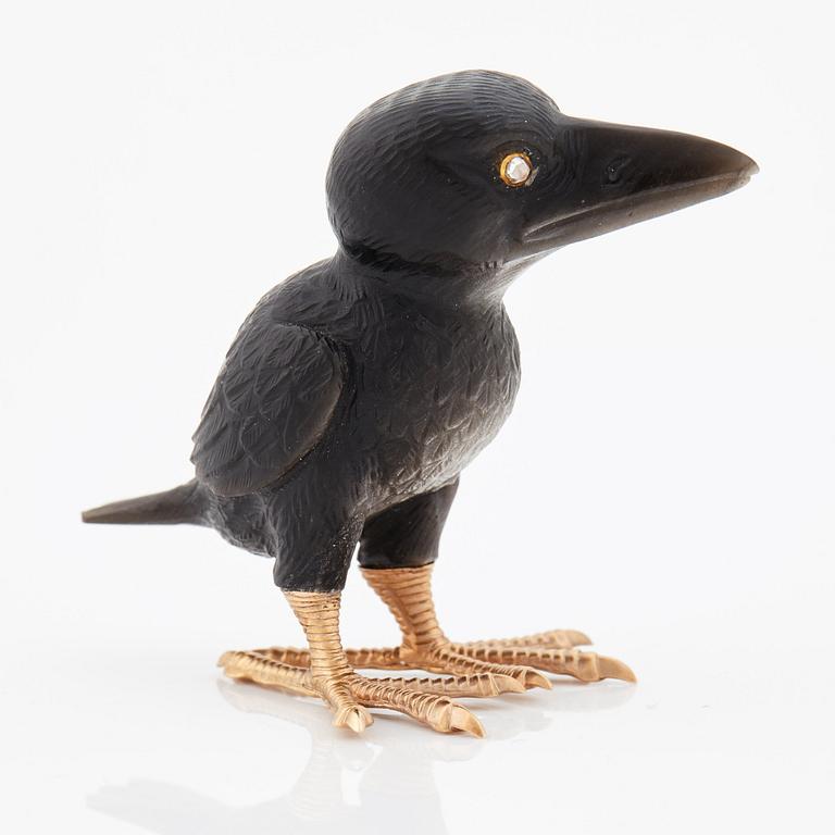 A Fabergé, obsidian figure of a raven-chick, in original case.