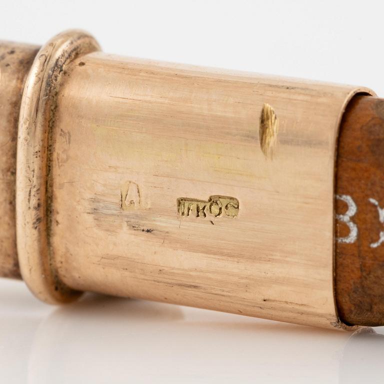 A Fabergé gold, silver and enamel pen, August Holmström, St. Peterburg 1898/9-1903.