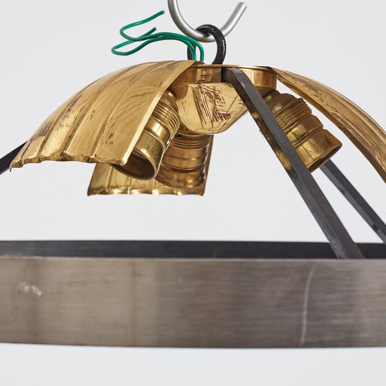 Lars Holmström, a Swedish Grace brass and steel framed ceiling light, Arvika 1920-30's.