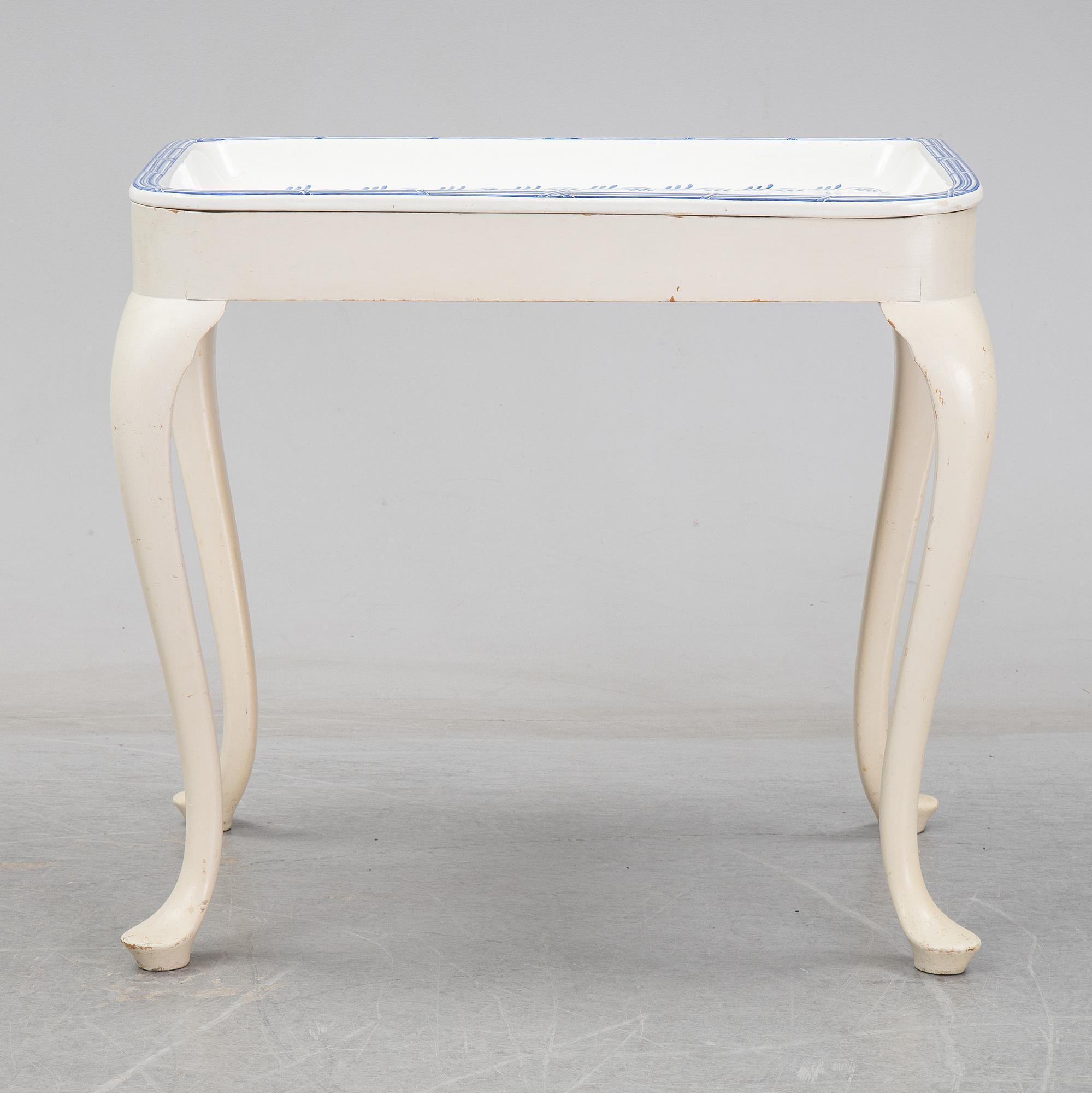 Tea table, a Rococo style table, tray signed and dated a tergo Rörstrand E.L. 1926.