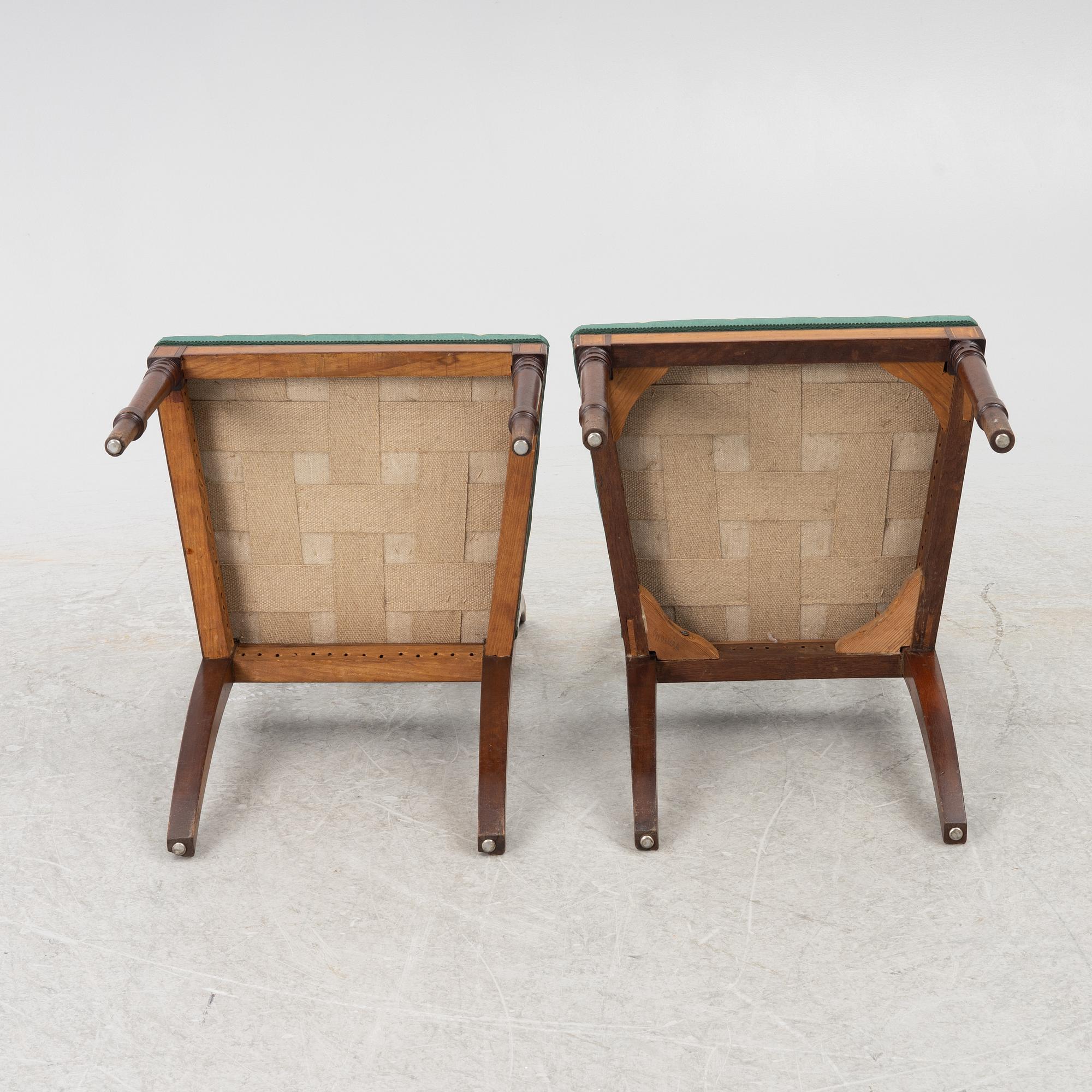 Stolar, 5 st, empirestil, omkring år 1900.