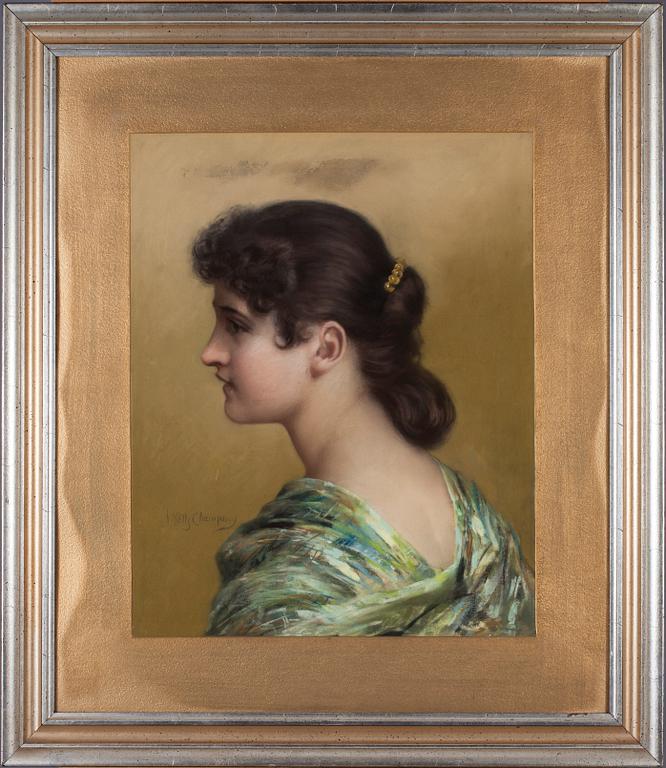 JAMES WELLS CHAMPNEY, pastell på duk, uppfodrad på pannå, signerad.