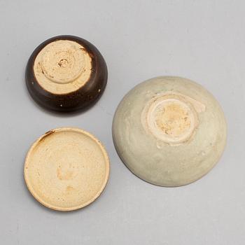 A ceramic bowl, Yuan dynasty, and a jar with cover, South East Asian, 14th century.