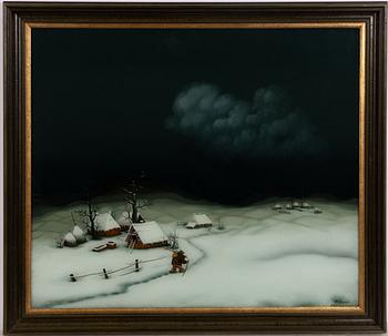 Mijo Kovacic, Winter Landscape with Walking Figure.