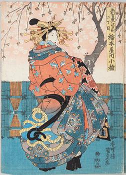 JAPANSKA TRÄSNITT, triptyker, 2 st, Japan, Meiji (1868-1912).