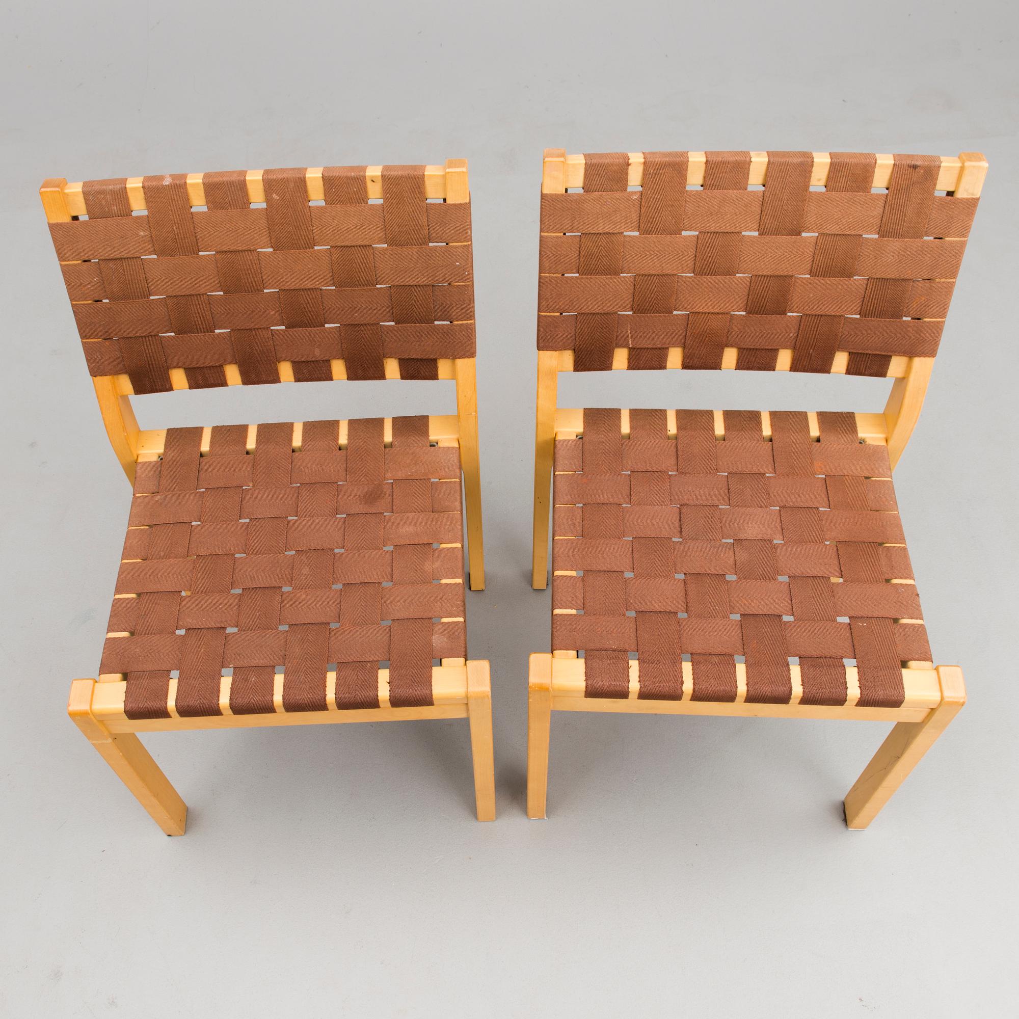 A pair of '611' chairs, Artek, Finland. 2000s.