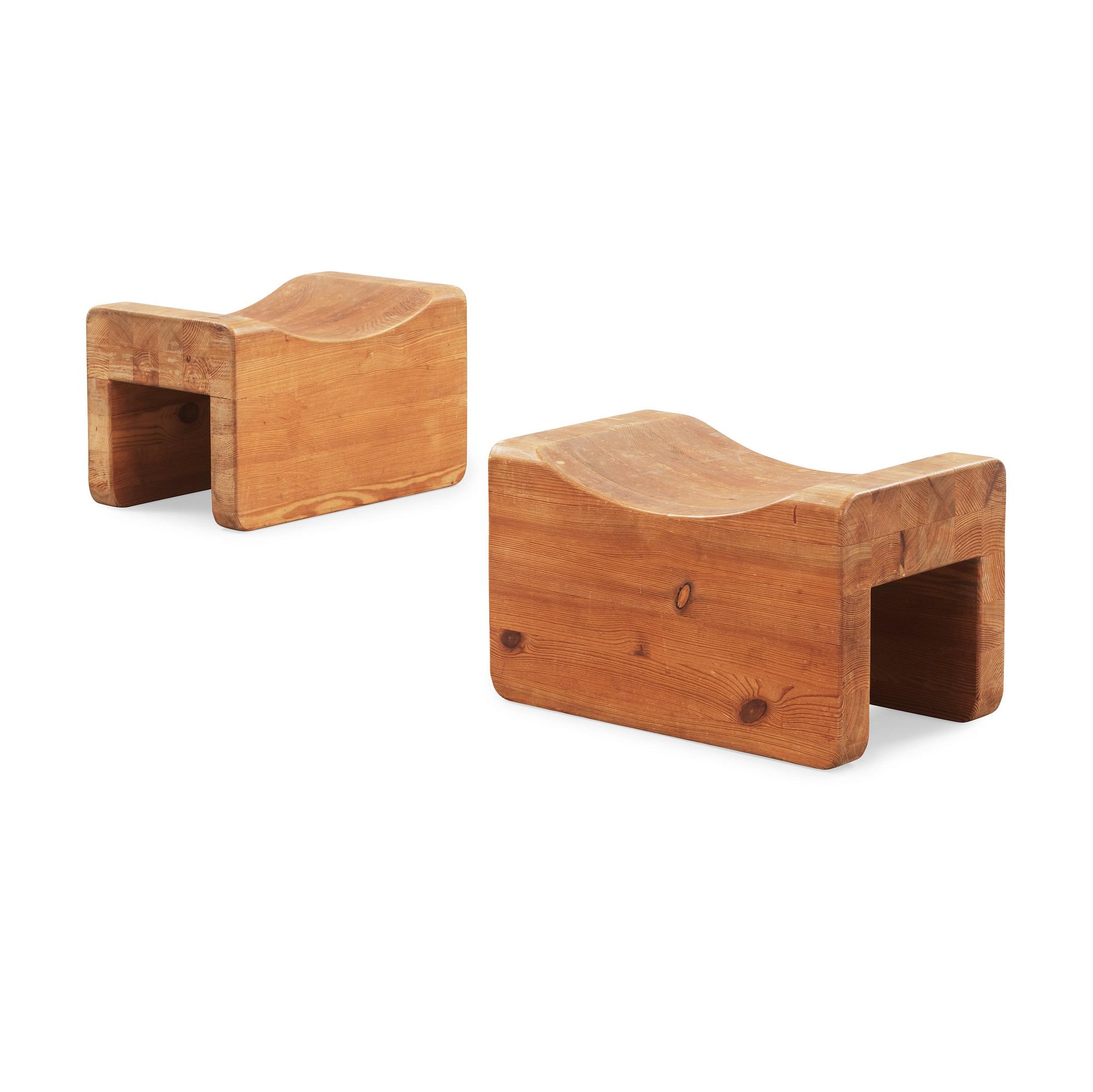A pair of Axel Einar Hjorth pine stools, probably "Utö", Nordiska Kompaniet, Sweden 1930's.