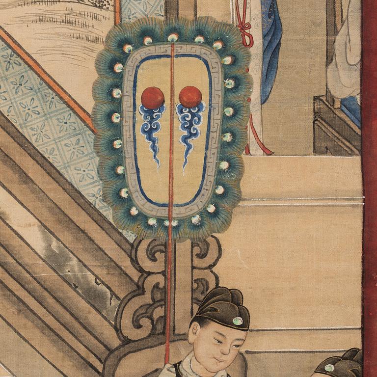 A Chinese hanging scroll, ink and color on silk. Zhou Kun, his school, first half of the 20th century.