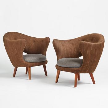 Finn Juhl, fåtöljer, ett par, "Easy Chair" Søren Willadsen Møbelfabrik, Danmark ca 1950.